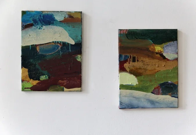 Yafeng Duan, OT-Nr.07-2019 and OT-Nr.08-2019, 2019, 30 × 40 cm, oil on canvas